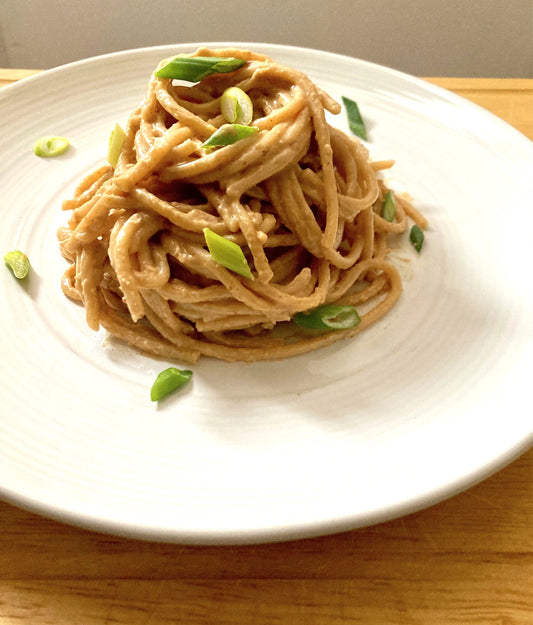 Peanut Butter Pasta spiced up with Ann-Marie's Jamaican Hot Sauce!